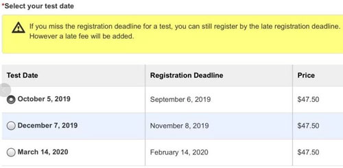 SAT考試時間及考位