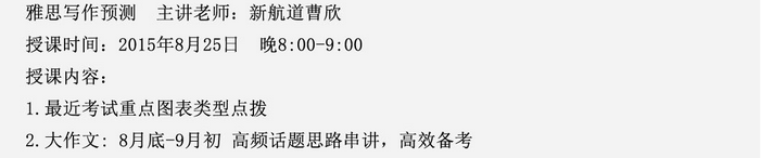 2015年8月29日雅思聽力預測名師公開課預告