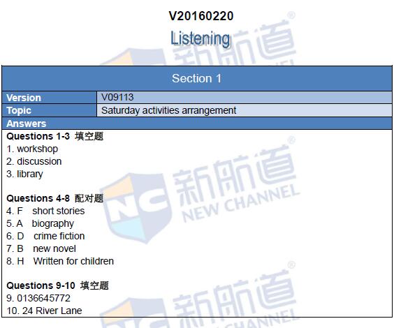 新航道版2016年2月20日雅思真題回憶
